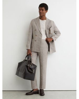 Reiss Amore - Taupe Brown Tailored Fit Linen Suit Trousers, 28w X 31l (uk 28 R) - Natural