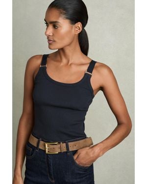 Reiss Isabella - Navy Stretch Cotton D Ring Strap Vest, Xs - Grey