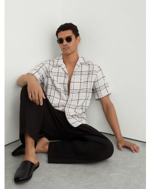 Reiss Textured Check Cuban-Collar Shirt With Cotton - Natural