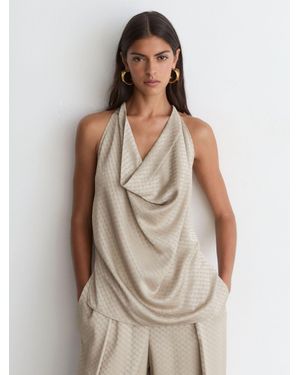 Reiss Jacquard Draped Sleeveless Top - Natural