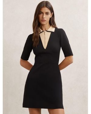 Reiss Contrast-Collar Knitted Mini Dress - Black