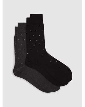 Reiss Charcoal Mario 2 Pack Cotton-Blend Polka-Dot Socks, S & M - Black