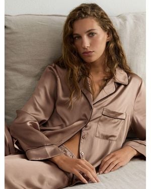 Reiss Silk Piped Shirt And Trousers Pyjama Set - Brown