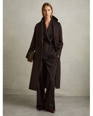 Reiss Lucia Chocolate Petite Wool-Blend Double-Breasted Blindseam Coat - Brown