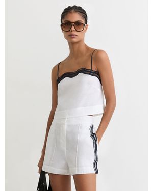Reiss Linen Scallop-Trim Shorts - White