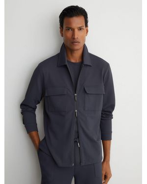 Reiss R-Flex Stretch-Twill Zip-Through Overshirt - Blue