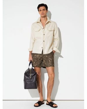 Reiss Fallow - Mocha Brown Paisley-print Side-adjuster Swim Shorts, M - White