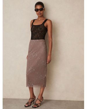 Reiss Lace Pencil Skirt - Natural
