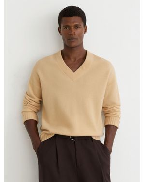 Reiss Wool-Cashmere V-Neck Jumper - Natural