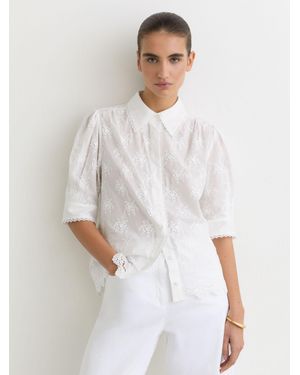 Reiss Cotton Floral-Embroidered Shirt - White
