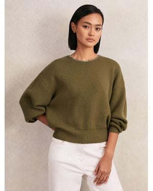 Reiss Wool-Blend Necklace-Trim Jumper With Cashmere - Green