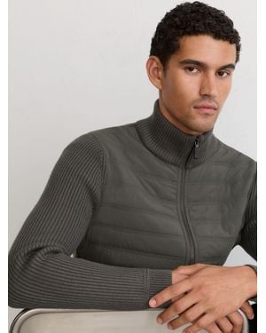 Reiss Quilted Rib-Knit Funnel-Neck Jacket - Black