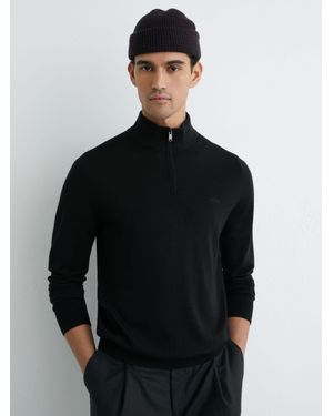 Reiss Wool Half-Zip Logo Jumper - Black