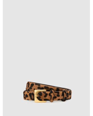Reiss Belinda Pony-Hair Leopard Square-Buckle Belt - Multicolour
