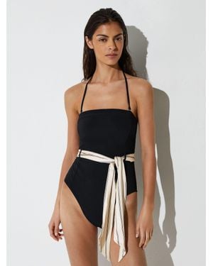 Reiss Bandeau Scarf-Belt Halterneck Swimsuit - Blue