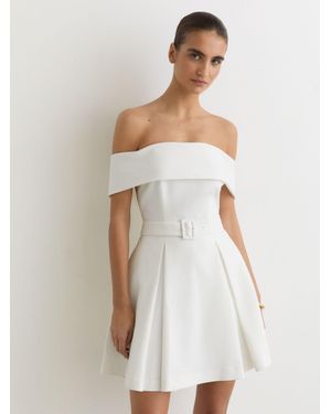 Reiss Arwen - Ivory Off-shoulder Flippy Mini Dress, Us 6 - White