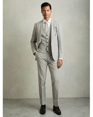 Reiss Slice - Grey Puppytooth-check Suit Waistcoat Wool-blend, 36 R