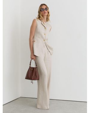 Reiss Linen-Blend Textured Long-Line Waistcoat - White