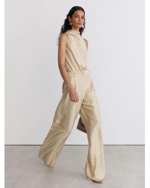 Reiss Petite Jacquard Cowl-Neck Belted Jumpsuit - White