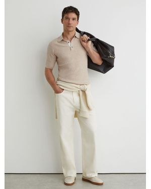 Reiss Textured-Knit Half-Button Polo Shirt - White