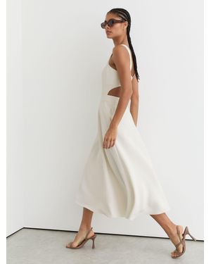 Reiss Waisted Cut-Out Twill Midi Dress - White
