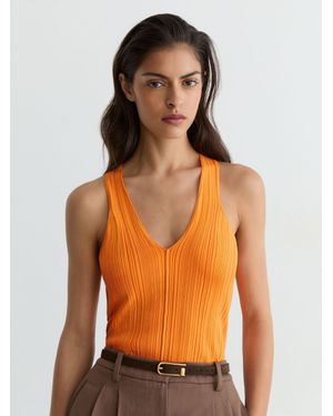 Reiss Pleated Knit V-Neck Vest - Orange