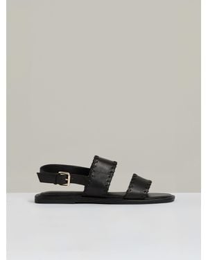 Reiss Mila Leather Whipstitch-Trim Sandals - Black