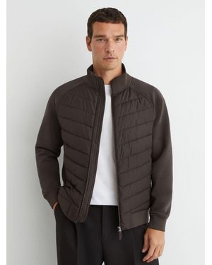 Reiss Hybrid Quilted And Interlock Zip Jacket - Grey