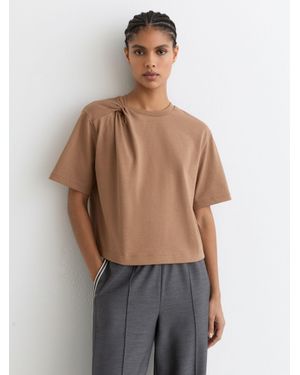 Reiss Cotton Twist-Detail Boxy T-Shirt - Grey
