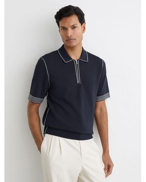 Reiss Stitch-Detail Half-Zip Polo Shirt - Blue