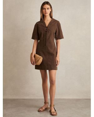 Reiss Tia - Chocolate Lace Up Denim Shirt Dress, Us 6 - Natural