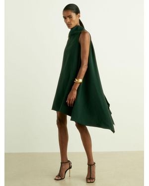 Reiss Eloise Drape-Neck Sleeveless Satin Mini Dress in Green