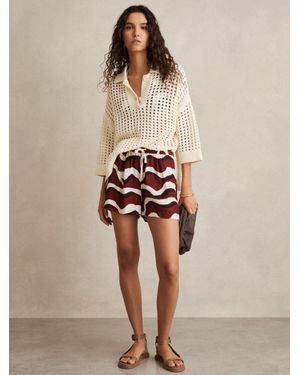 Reiss Wave-Print Drawstring Shorts - Natural