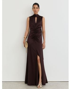 Reiss Cape-Detail Satin-Mix Ruched Maxi Dress - Multicolour