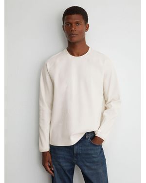 Reiss Waffle Crew-Neck Sweatshirt - White