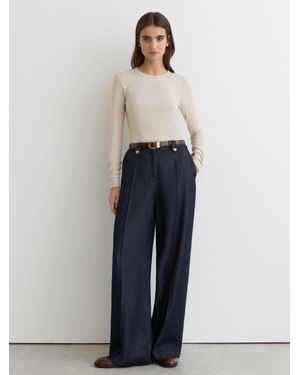 Reiss Kaia - Indigo Lyocell Button-loop Wide-leg Trousers, Us 8 - Blue