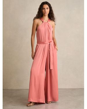 Reiss Petite Satin Wide-Leg Draped Jumpsuit - Pink