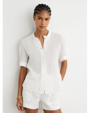 Reiss Aurelia - White Cotton Cheesecloth Frill-neck Top, Us 4