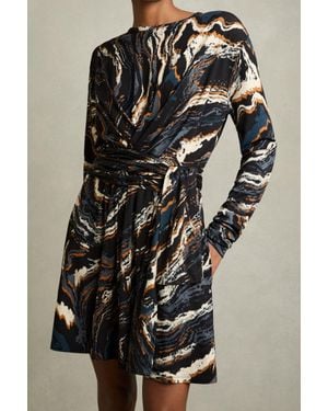 Reiss Abstract Print Tie-Waist Mini Dress - Natural