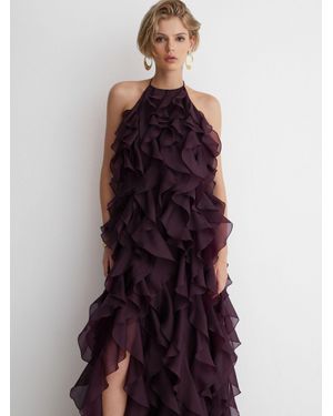 ATELIER Silk-Organza Ruffle Maxi Dress - Purple