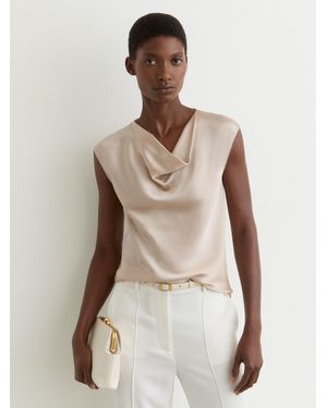 Reiss Silk Cowl-Neck Sleeveless Top - Natural