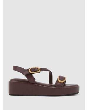 Reiss Leather Double-Buckle Flatform Sandals - Brown
