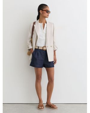 Reiss Beau - Indigo Cotton-linen Belted Shorts, Us 4 - Blue