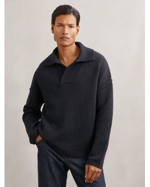 Reiss Wool-Blend Relaxed Open-Collar Jumper - Blue