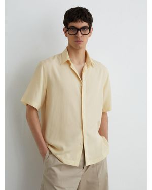 Reiss Supra - Lemon Yellow Lyocell-linen Short-sleeve Shirt, M - Natural