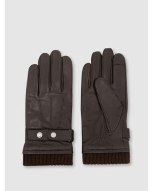 Reiss Leather Ribbed-Cuff Gloves - Black