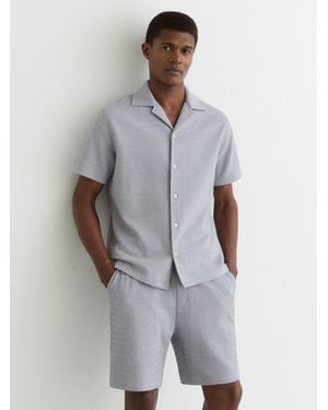 Reiss Textured Jacquard Cuban-Collar Shirt - Grey