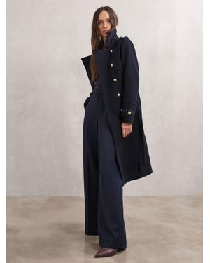 Reiss Wool-Blend Double-Breasted Coat - Blue