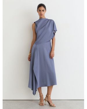 Reiss Naomi - Lilac Purple Satin One-shoulder Draped Midi Dress, Us 4 - Blue