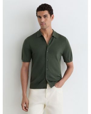 Reiss Merino Wool Button-Through Shirt - Green